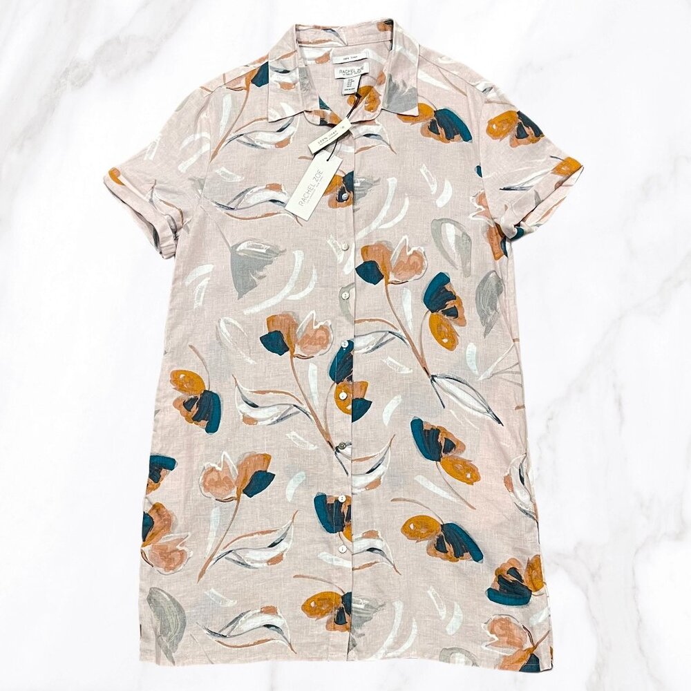 NWT Rachel Zoe Women's 100%‎ Linen Watercolor Button Up Shirt Dress, Size M